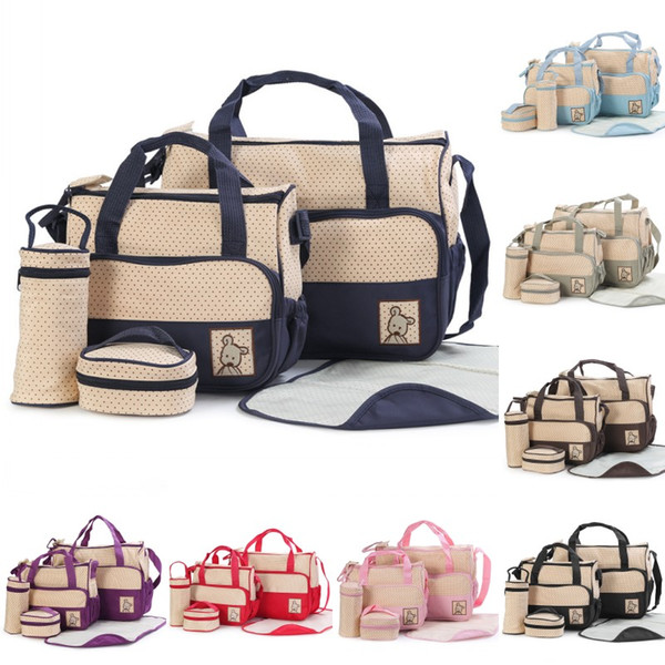 5pcs Baby Diaper Bag Suits For Mom Mommy Bags Nappies Handbags Mummy Stroller Maternity Nappy Bags Sets