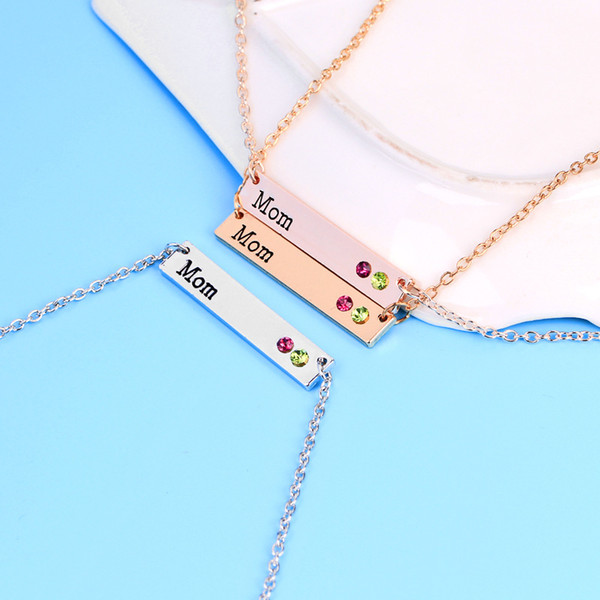 9 style Crystal Mom Nana Mommy Necklace Birthstone Horizontal Bar Necklaces with silver rose gold Chain for Women Fashion Jewelry free ship