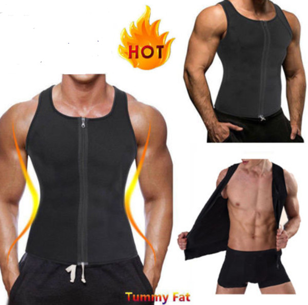 Hot Shapers Mens Fitness Compression Slimming Tank Shaper Vest Waist Trainer T Shirt Zipper Hot Body Shaper Fat Burner Shaperwear A42602