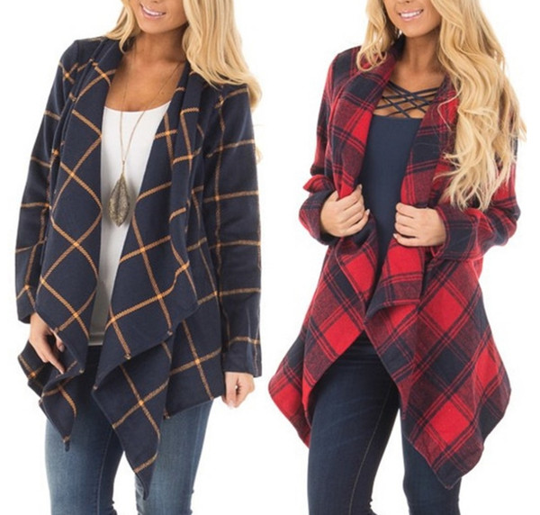 Lapels long Sleeve Cloak Woolen Coat Fall Winter Casual Plaid Women outfit Tops Turn Down Neck Cardigans Girls Waistcoat