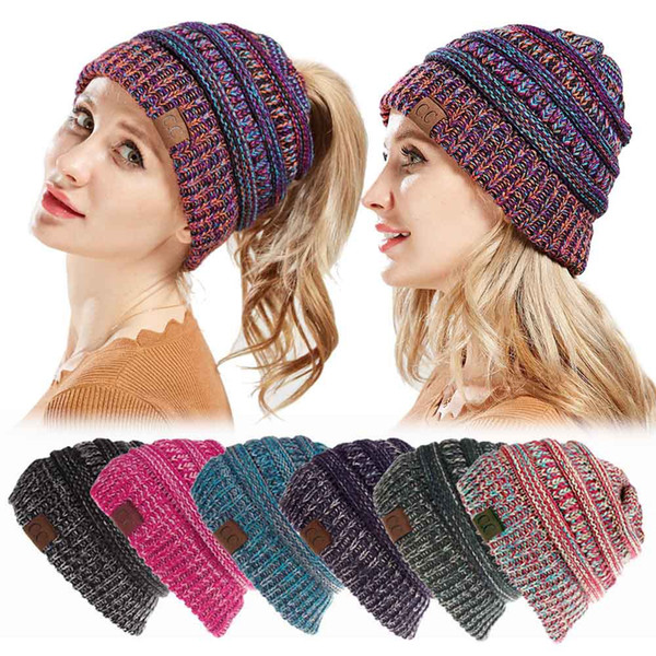 Fashion CC Trendy Beanies Caps for Women Autumn Winter Knitted Cap Ladies Horsetail Beanie Luxury Hip Hop Skull Caps Outdoor Warm Hats