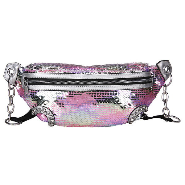 Outdoor Lady Sequins Waist Bags Cute Women Rivet Chest Belt Bags Travel Causal Feminina Bum bag Purse TTA498