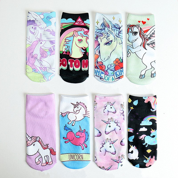 Printed 3D Unicorn Socks Female Cartoon Socks Women Ankle Socks Casual Animal food print Hip Hop Sock