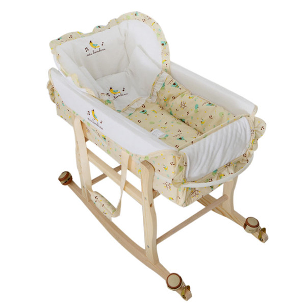 Wooden Baby Cradle High Quality Baby Crib Multi-functional Portable Bed Safety Newborn Mat Set Furniture with Wheel