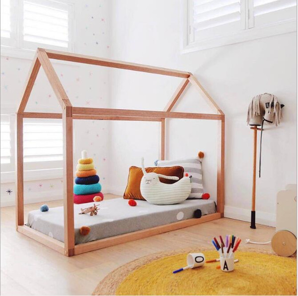 Ins Nordic Wind House Bed Wooden bedes Children's rooms baby's room ground bed Playhouse Photographic prop bed