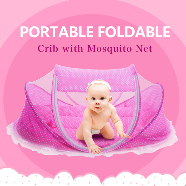 5pcs/set Baby Crib 0-3 Years Baby Newborn Sleep Travel Bed Foldable With Pillow Mat Set Portable Folding Pad Crib With Netting