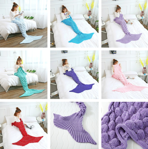 New listing comfortable soft handmade knit blanket Four seasons warm blanket breathable blankets fish scale mermaid blankets T7I5001