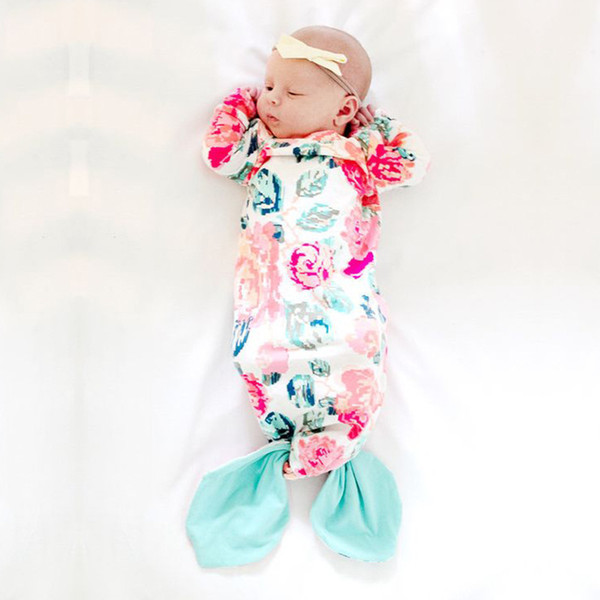 Ins hot sale infant baby girl mermaid sleeping bag newborn toddlers soft cotton rose flower print sleeping sack Z11