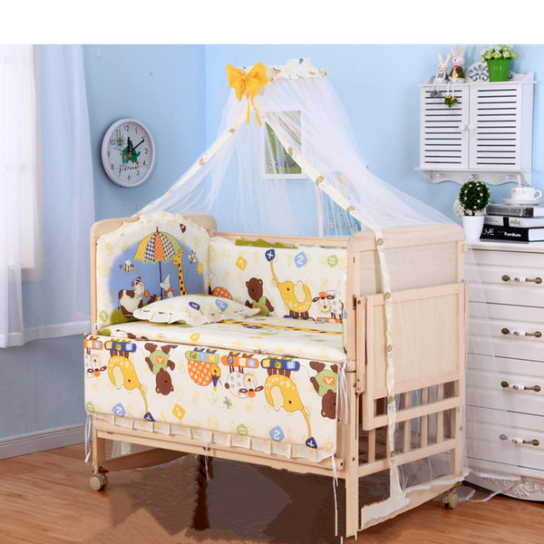 3 grade adjust baby bed with wheels, no paint baby crib with bedding set, can joint adult bed, can be rocking cradle