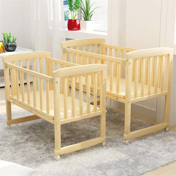 Baby Cribs Wooden Cradle Toddler Newborn Baby Bed Lengthen Widen Solid Wood Cribs Children Bed With Mosquito Net 0-3 Years