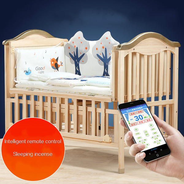 Eco-friendly Baby Crib Solid Wood Intelligent Remote Electric Rocking Newborn cradle bed Multifunctional Baby BB Stitching Cot