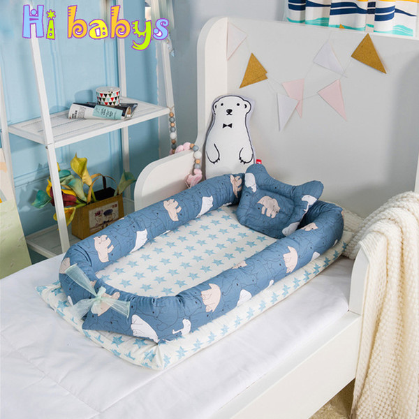 Baby Bed Portable Sleeping Cradle Newborn Crib Children Travel Bed with Bumper Mattress Foladable Infant Crib Kid Cotton Cradle