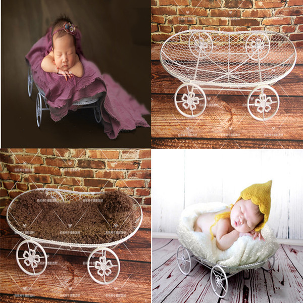 New Newborn Photography Props Baby Photo Studio Baby Shooting Props Korean Frame Wrought Iron White Four-wheeled Car