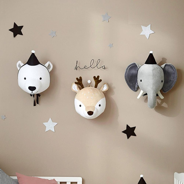 Ins Style Custom Children's Baby Room Simulated Animal Shape Doll Decoration Wall Hanging Stereo Style Decoration