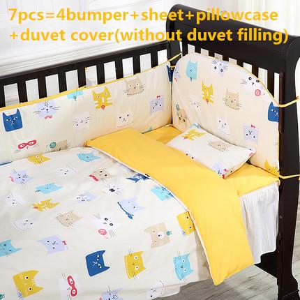 Promotion! 6/7PCS ocean Baby Cot Baby Bedding Set Character Crib Cotton Bedclothes, 120*60/120*70cm