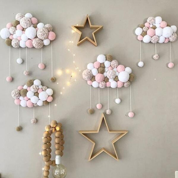 New Kids Room Crib Decor Cloud Shaped Ornaments String Hairball Home Hanging Ornaments Baby Photography Props Baby Bedding Set