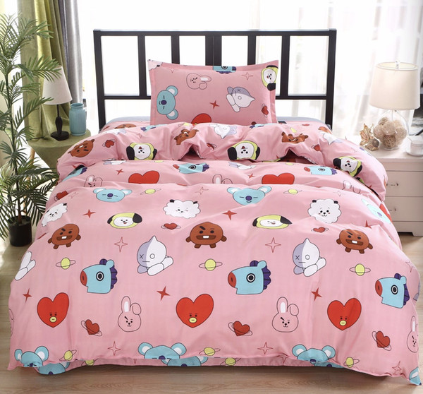 1set free shipping bt21 bedding sets quilt cover 150*200cm, flat sheet 160*220cm,pillow case 45*74cm