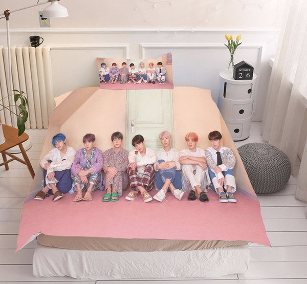 1set free shipping bts member bedding sets quilt cover 150*200cm, flat sheet 160*220cm,pillow case 45*74cm