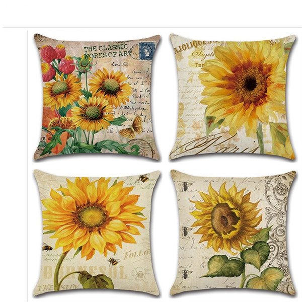 4 Styles Sunflower Pillow Case 45*45cm Autumn Harvest Thanksgiving Hand-painted Pillow Case Cotton Cushion Cover L373