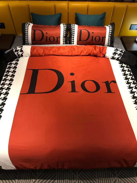 Branded Cotton Letter Series Bed Linens 4pcs Bedding Sets Adult Kids Bed Set Duvet Cover Bed Sheet Household Cover Set