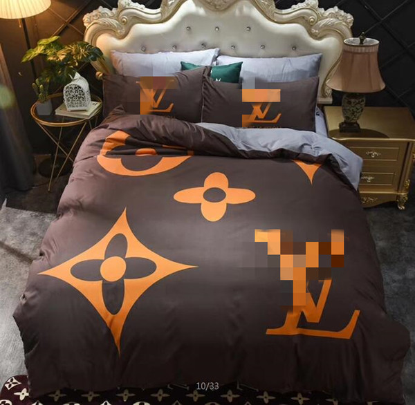 New Simple home bedding soft and comfortable flower letter printing Mocha cotton four-piece set of 4 sets 9088