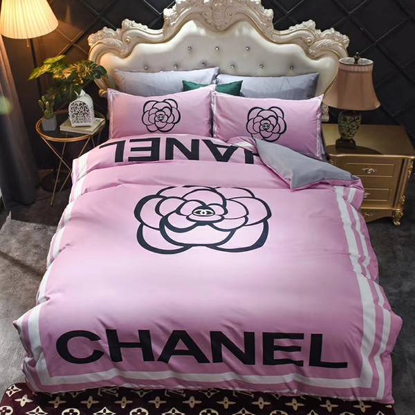 European and American INS fashion high quality home bedding set comfortable printing letter Mocha cotton four-piece suit