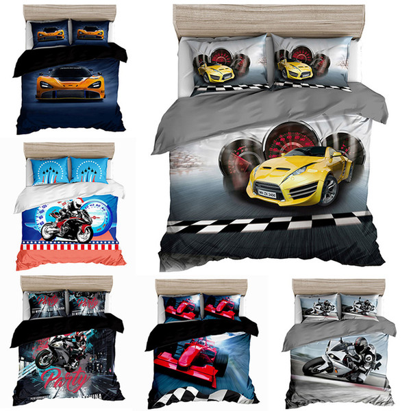 Kids Bedding Sets 3D Printing Cartoon Cars Plane Single Twin Full Queen King Guilt Cover Duvet Cover Pillow Cases Sheet Sets 2-3-4pcs L0215