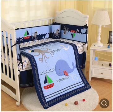 New arrival Baby Bumper sets for infant boy Crib bedding set Happy Ocean Cot bedding set Baby Quilt Skirt Bumper Mattress Cover