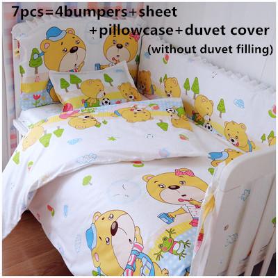 Promotion! 6/7PCS Crib Baby Bedding Set Boy Quilts Cover Infant Cotton Baby BedSheet Bedding Set , 120*60/120*70cm