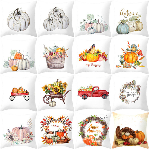 40 Styles Thanksgiving Pumpkin Pillowcase peach-skin pillowcase INS Nordic Cushion Cover Home Decoration Supplies L376