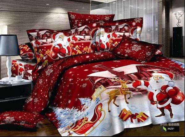 red Santa Claus Merry Christmas gift Reactive printing bedding set twin full queen king size bed linen Children's bedroom cotton fabric