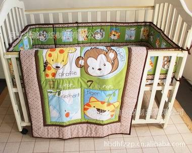 Baby bedding set Embroidery Giraffe Monkey Combination Cartoon Animals Crib bedding set 100% cotton 6pcs Cot Quilt Bed Around Cot bedding