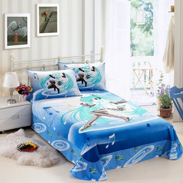 Hatsune Miku Anime Blue Children's Bedding Set 3PC set 100% Cotton Kids Duvet Cover Bedset