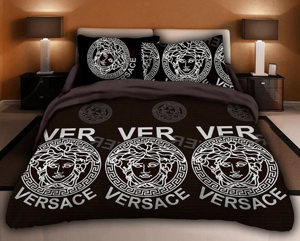 Fashion sleek minimalist home bedding soft and comfortable printed mocha cotton four-piece set queen size 4 piece set 4858