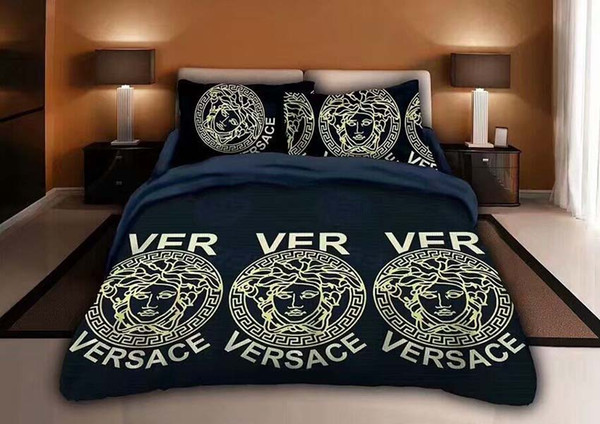 2019 European and American fashion simple bedding four-piece aloe cotton chemical fiber comfortable letter printing bedding four-piece