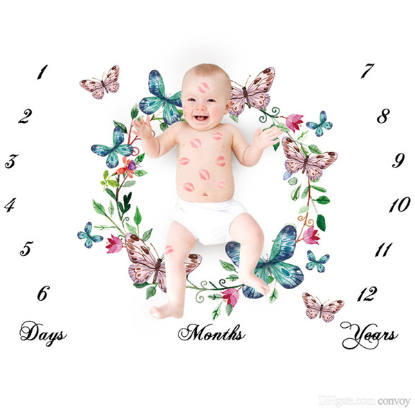 Baby Photo Monthly Growth Milestone Blankets Infants photo prop Blankets Swaddling Letter flower butterfly print photo cloth 100*100cm BHB20