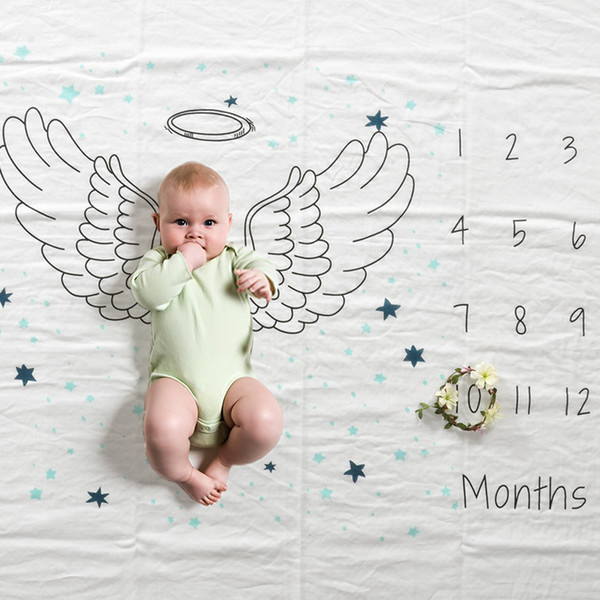 Baby Photo Monthly Growth Milestone Blankets Infants photo prop Blankets Swaddling Letter Angel wing print photo cloth blanket BHB23