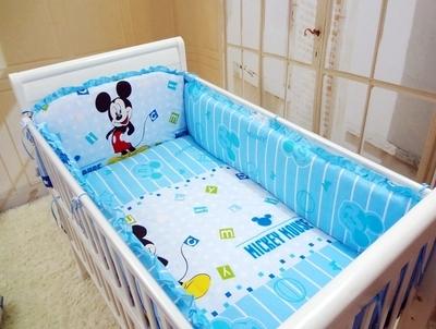 Promotion! 6PCS Cartoon Baby crib bedding set 100% cotton bedclothes bed decoration (bumpers+sheet+pillow cover)