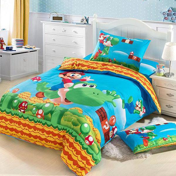 Boys Green Cartoon Super mario Cotton Children 4pcs Bedding Set Kid Bedding Free Shipping R068