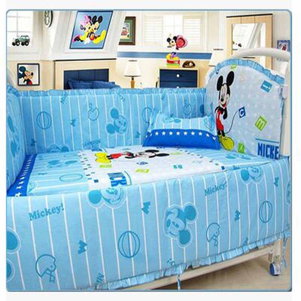 Kingtoy 5 PCS Newborn Baby bedding set Cartoon Infant bed Sheet 100% cotton Kids bedclothes include pillow bumpers mattress