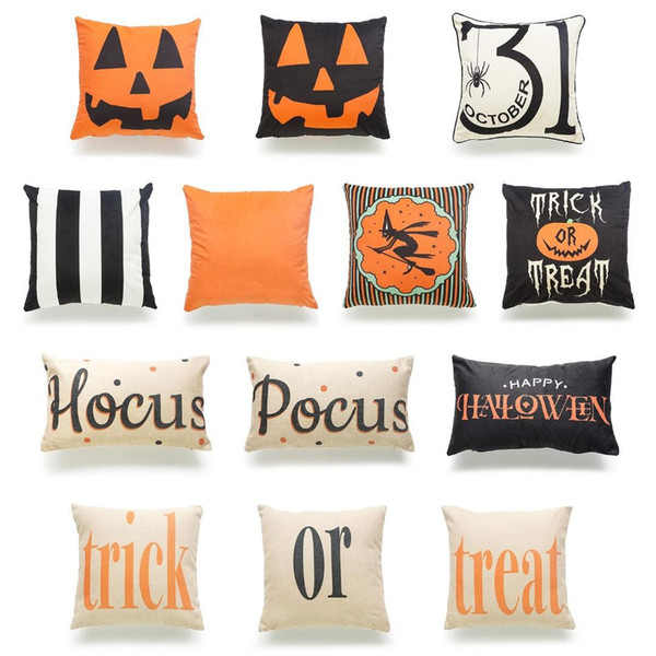 Pillow Case Halloween Cotton Linen Pumpkin Trick Or Treat Throw Pillow Cover Car Sofa Cushion Cover Home Party Decorative Pillowcase