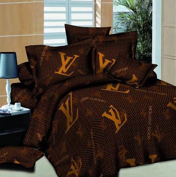 New pattern minimalist bedding set of four aloe vera cotton chemical fiber comfortable letter printing four pieces bedding set