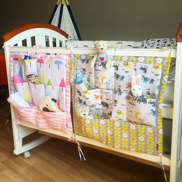 Baby Crib Storage Bag Cotton Toys Diapers Bags Folding Storage Bags For Baby Infant Cute print Hanging free shipping in stock