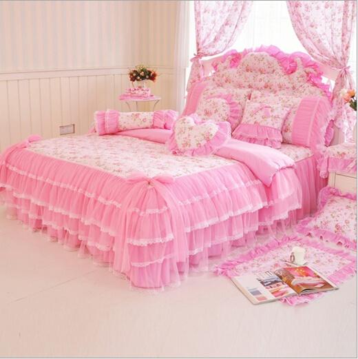 Luxury Lace bedding sets 4Pcs Duvet cover sets girls bedding Children's kids bed sets bedskirt pillows