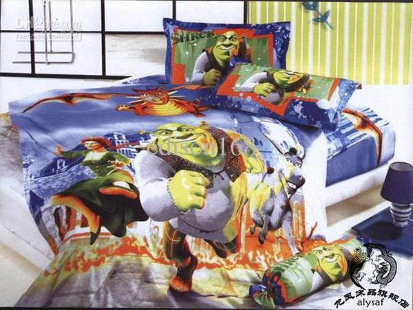 New beautiful Shrek Cartoon size 4pcs Kids Bed Quilt Cover bedding sets in a bag children kid gift