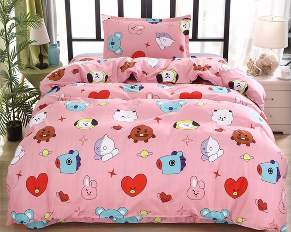 1set free shipping bts bt21 bedding sets quilt cover 150*200cm, flat sheet 160*220cm,pillow case 45*74cm