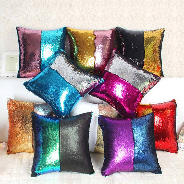 Sequin Cushion Cover Mermaid Sequin Pillow Magical Color Reversible Changing Throw Pillow Cover Home Decorative Pillowcase Popular