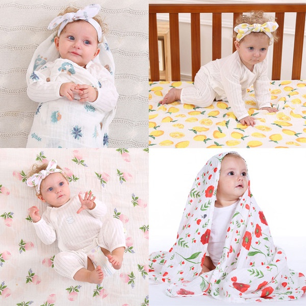 Baby 100% Cotton Blanket + Headband Sets Lemon Flower Chick Kids Swaddle Baby Toddler Bed Sheets +Hairband