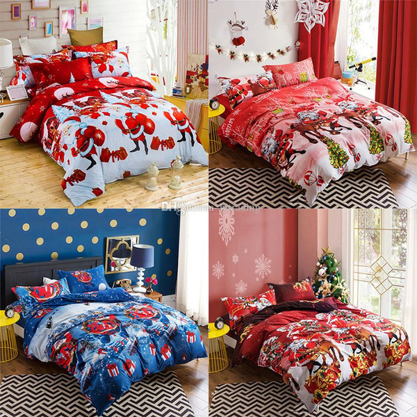 Happy Christmas Quilt cover+Sheets+2*pillow case 4pcs/set Cartoon Children Bedding Sets Santa Claus Xmas deer 3D print Duvet Cover C5294