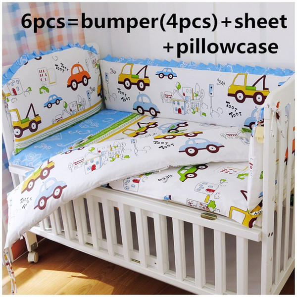 Promotion! 6PCS 100% Cotton Baby Bumper Crib Set ,Baby Kit Cot Bed,Crib Bedding Set (bumpers+sheet+pillow cover)